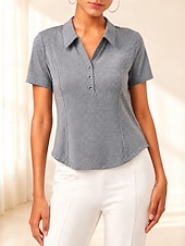 preiswerte Einfarbiges T-Shirt-Damen-Poloshirt, einfarbig, Sonnenschutz, lässig, Kurzarm, Polokragen, atmungsaktiv, feuchtigkeitsableitend, sportlich, bordeauxrot, lila, grau, Sommer, Frühling