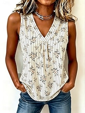  Per donna Canotta Grafico A righe Elegante Vintage Classico Senza Maniche Scollo a V Top Regolari Casuale Quotidiano Nero Bianco Rosa Blu scuro Estate Primavera