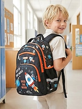 preiswerte Kids &amp; Teen Backpacks-Boys School Backpack with Dinosaur &amp; Astronaut Prints, Large Capacity Multi Pocket Polyester Bookbag, Lightweight Travel Backpack for Elementary School, Camping, Daily Use