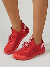 cheap Women's Sneakers-Women's Red Mesh Sneakers with Lace-U Accents - Casual Wide-fit Footwear, Breathable and Lightweight Barefoot Shoes for All-day Comfort, Walking &amp; Travel