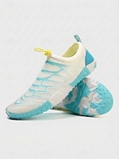 economico Donne-Scarpe da acqua da donna verdi e colorate con stampa geometrica - calzature slip-on larghe in mesh traspirante ad asciugatura rapida, scarpe a piedi nudi antiscivolo per spiaggia, snorkeling e nuoto