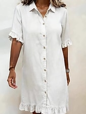 voordelige Witte jurk-Dames Mini-jurk Hemdjurk Zonnejurk Witte jurk Zomerjurk Vakantie Casual Strandstijl Dagelijks Feestdagen Zomerjurk Effen Korte mouw Revers blauw Zwart Wit Zomer Lente