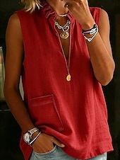 economico Camicie-Per donna Camicia Camicie effetto lino Blusa Volant Tinta unica Semplice Moda Casual Spiaggia Senza Maniche Scollo a V Top Regolari Casuale Bianco Giallo Rosso Verde Estate