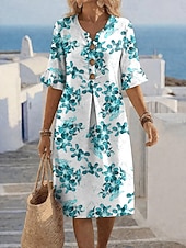  Per donna Abito al ginocchio Vestito Casual Abito a trapezio Elegante Vacanza Spiaggia Ferie Vestibilità regolare Floreale Grafico Manica Corta Scollo a V Blu Blu reale Viola Verde Estate Primavera