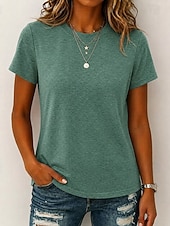  女性用 Tシャツ ホワイトコットントップ ヴィンテージウォッシュトップス アシッドウォッシュ 平織り ファッション スタイリッシュ パンクスタイル 半袖 クルーネック クロップトップ カジュアル 日常 ビーチ ブラック ホワイト グリーン グレー 夏 春