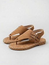billige Flate sandaler-Beige sandaler til dame – lette, flate sommersandaler med elastisk bånd for strand, fritidsklær og reiser