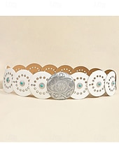 preiswerte Damengürtel-Boho-Gürtel mit runden Conchos für Damen, Western-Taillengürtel aus Kunstleder mit türkisfarbenen Nieten, Vintage-Gürtel mit Concho-Verzierung für Kleider, Festivals, Urlaub, Cowgirl-Look und lässige