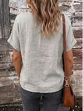 cheap Plain tee-Women's Tee Top Solid Color Vintage Stylish Casual Short Sleeve Boat Neck Regular Tops Daily Going out Vacation Wear Khaki Navy Blue Olive Mint Green Dark Green Summer Spring