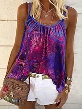 preiswerte Grafiktank-Damen Hemd Bluse Druck Grafik Geometrisch Paisley-Muster Bohemien Vintage Tropisch Ärmellos Träger Normale Oberteile Lässig Täglich Khaki Rote Dunkelgrün Purpur Braun Sommer Frühling