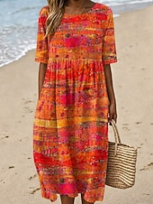  Per donna Abito Midi Tubino Vestito T-Shirt Abito a trapezio Abito Estivo Vacanza Casual Boho Quotidiano Abito Estivo Abito Primaverile Vestibilità comoda Floreale Grafico Geometrico Manica Corta
