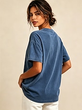  Per donna 100% cotone T-shirt ricamata Floreale Grafico Vintage Classico Casual Manica Corta Girocollo Top Regolari Casuale Quotidiano Weekend Blu Estate Primavera
