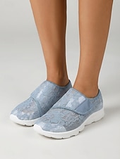 abordables Baskets femme-Chaussures de marche bleues à lacets et fermeture velcro pour femmes - baskets décontractées, légères, respirantes et confortables, idéales pour les pieds larges et gonflés, au quotidien et en voyage.