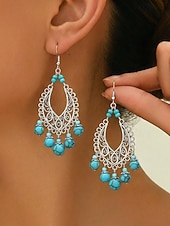 preiswerte Damen Ohrringe-Statement-Ohrringe aus türkisfarbener Legierung im Boho-Stil für Damen, vielseitig kombinierbar, übergroße Hängeohrringe für Strandurlaub, Sommerreisen und den Alltag.