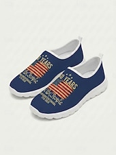 voordelige Vrouwenschoenen-Dames instapschoenen ter ere van het Amerikaanse jubileum - ademend &amp;Lichtgewicht casual sneakers van mesh met "1776-2026" &amp;Print met de Amerikaanse vlag, ideaal voor Onafhankelijkheidsdagparades en