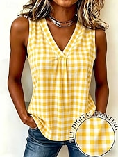 economico Serbatoio Grafico-Per donna Canotta Grafico Geometrico Plaid Elegante Vintage Classico Senza Maniche Scollo a V Top Regolari Matrimonio in Spiaggia Casuale Quotidiano Blu Giallo Rosa Marrone chiaro Blu inchiostro