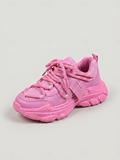 baratos Ténis de mulher-Tênis chunky feminino - tênis plataforma modernos em blocos de cores rosa, amarelo e azul para streetwear e festas casuais. &amp;roupas de clube hip hop