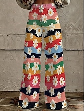 cheap Bottoms-Retro Vintage Boho 1970s Pants Wide Legged Pants Hippie Disco High Waist Floral Faux Jeans Style Fancy Dress Women's Halloween Carnival Music Festival Pride Parade Retro Theme Party Adults' Pants