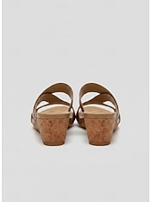 cheap Slide Sandals-Women's Brown Cork Wedge Sandals - Open-Toe Slip-On Summer Slides with Croc-Embossed Straps for Casual &amp; Summer Wear