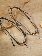 abordables Bijoux pour hommes-Collier pendentif flèche en alliage pour homme avec perles et cordon tressé – disponible en noir et marron, bijou décontracté et résistant idéal pour les vacances à la plage, le quotidien et les