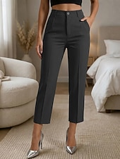 cheap Straight-Leg Pants-Women's Straight Elegant Vintage Stylish Ankle-Length High Waist Solid Color Plain Comfort Micro-elastic Office Vacation Formal Apricot Dark Gray Black White Summer Spring Regular Fit