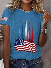  American Independence Day Women's T Shirt Print Graphic Flag Letter Vintage Fashion Stylish Short Sleeve Crew Neck Regular Tops Casual Daily Weekend Blue Black White Summer Spring Fall