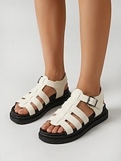 abordables Sandalias Gladiador-Women's Beige Platform Fisherman Sandals – Comfort Wide Fit Adjustable Strap Sandals with Contoured Footbed for Casual Walking &amp; Summer Everyday Wear