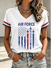  American Independence Day Women's T Shirt Print Graphic American Flag Vintage Stylish Classic Short Sleeve V Neck Regular Tops Casual Daily Blue White Red Summer Spring Fall Winter