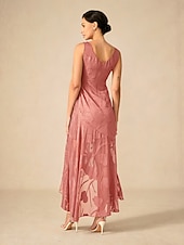  Dame Maxikjole Rysjekjole Elegant Daglig Feriereise Bryllupsgjest Blonde Multi Layer Normal Blomstret Ermeløs Crew-hals Dusty Rose