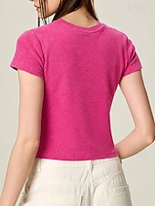  女性用 Tシャツ ホワイトコットントップ ヴィンテージウォッシュトップス アシッドウォッシュ 平織り ファッション スタイリッシュ パンクスタイル 半袖 クルーネック クロップトップ カジュアル 日常 ビーチ ブラック ホワイト グリーン グレー 夏 春