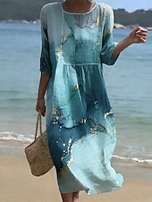voordelige Kunst &amp; Design Jurken-Dames Halflange jurk Hemdjurk Zonnejurk Vakantie Casual Strandstijl Strand Uitgaan Ruim Passend Ombre Grafisch Abstract 3/4 mouw Ronde hals blauw Blozend Roze Paars Groen Zomer Lente