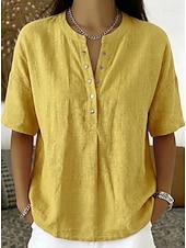  Dames Overhemd Effen Kleur Effen Elegant Dagelijks Klassiek Mouwloos Lange tops Casual blauw Zwart Geel Groen Khaki Zomer Lente