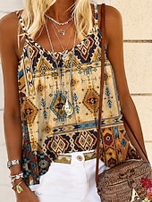 preiswerte Grafiktank-Damen Hemd Bluse Druck Grafik Geometrisch Paisley-Muster Bohemien Vintage Tropisch Ärmellos Träger Normale Oberteile Lässig Täglich Khaki Rote Dunkelgrün Purpur Braun Sommer Frühling