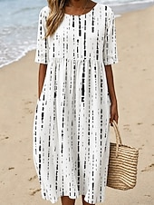  Per donna Abito Midi Tubino Vestito T-Shirt Abito a trapezio Abito Estivo Vacanza Casual Boho Quotidiano Abito Estivo Abito Primaverile Vestibilità comoda Floreale Grafico Manica Corta Girocollo Blu