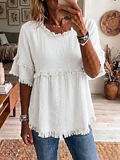  Per donna Camicia Camicia Boho Camicia casual Tinta unica Elegante Bohemien Attivo Manica Corta Top lunghi Casuale Quotidiano Ferie Blu Nero Bianco Rosa Verde Estate Primavera