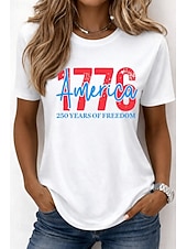 cheap Independence Day Top-American Independence Day Women's T Shirt Print Graphic Flag Letter Vintage Fashion Stylish Short Sleeve Crew Neck Round Neck Regular Tops Casual Daily Weekend White White 2 White 3 Summer Spring