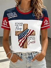 cheap Independence Day Top-American Independence Day Women's T Shirt Print Graphic Letter National Flag Vintage Stylish Classic Short Sleeve Crew Neck Regular Tops Casual Daily Weekend Blue White Red Summer Spring