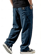 cheap Classic-Men's Linen Pants Trousers Casual Pants Summer Pants Baggy Pants Drawstring Pocket Elastic Waist Plain Comfort Lightweight Full Length Daily Outdoor Holiday Vacation Fashion Blue Black Inelastic