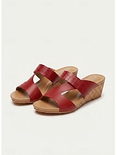 cheap Slide Sandals-Women's Brown Cork Wedge Sandals - Open-Toe Slip-On Summer Slides with Croc-Embossed Straps for Casual &amp; Summer Wear