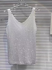 cheap Plain Tank-Valentine's Day Women's Camisole Tank Top Knit Rhinestone Fashion Sleeveless Crew Neck Square Neck Scoop Neck Regular Tops Holiday Black White khaki Grey Summer Spring