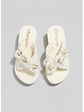 economico Infradito scivolosi-Per donna Passeggiata Spiaggia Festa in giardino Applicazioni Tacco basso Punta bicolore Elegante Bohemien Vacanza Microfibra Slip-on Avorio