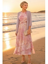 preiswerte Mamas Kleidersets-Zweiteilig A-Linie Knöchellänge Kleid für Hochzeitsgäste Brautmutterkleid Dreiviertelarm Rundausschnitt Elegant Einfach Lässig Formell Hochzeitsgast Familientreffen vereitelt Chiffon Mit Schal mit