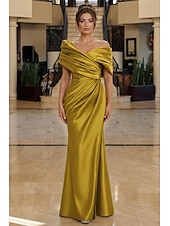 abordables Robes de soirée fourreau-Sirène Trompette Longueur au sol Robes de Bal Robe de Soirée Tenue de soirée Élégant Style Célébrité Tapis rouge Sans manches Épaules Dénudées Soirée Fête de jardin Satin avec Froncé Fente