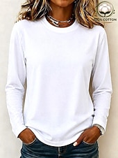  Camisetas de mujer 100% algodón - Camiseta de manga larga de cuello redondo de alta calidad y tejido grueso.