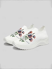  Γυναικεία λευκά slip-on αθλητικά παπούτσια με πατριωτικό μπουκέτο – αναπνεύσιμα πλεκτά παπούτσια πεζοπορίας με φλοράλ print για την ημέρα ανεξαρτησίας, την παρέλαση, τα καλοκαιρινά φεστιβάλ &casual
