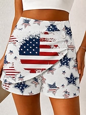  amerikansk uavhengighetsdag dame chinos shorts ferie vintage avslappet korte bukser med høy midje grafisk flagg amerikansk flagg plissert lagdelt uelastisk daglig utendørs ferie mørkeblå/rød hvitblå