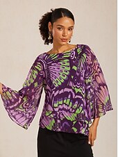 abordables camisas, tops y blusas-Top de gasa fluida con capas y estampado de mariposas de la jungla