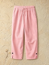 cheap Bottoms-Women's Cotton Linen Shorts Capri Pants Slacks Summer Shorts Casual Calf-Length Natural Plain Pocket Elastic Drawstring Design Comfy Outdoor Outdoor Going out Light Pink Orange red White Pink Summer