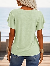  Women's Summer Tops Ruffle Elegant Bohemia Fashion Short Sleeve Flutter Sleeve V Neck Regular Tops Casual Daily Beach Green Summer Spring