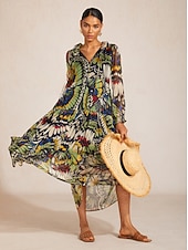 cheap Vacation Dresses-Jungle Butterfly Flowy Chiffon Maxi Dress