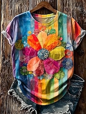 voordelige Dieren thee-Dames T-shirt Afdrukken Bloemig Grafisch dier Modieus Stijlvol Klassiek Korte mouw Strakke ronde hals Normale tops Casual Dagelijks Weekend blauw Blozend Roze Paars Oranje Zomer Lente